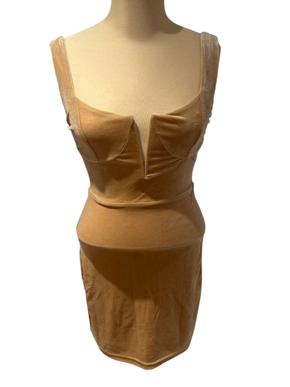 SUPERDOWN tan velour cocktail mini dress - size xs